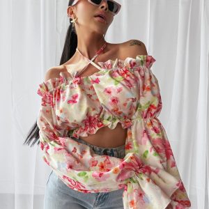 Bluzka top hiszpanka GENTLE OLAVOGA spring bouquet - obrazek 1