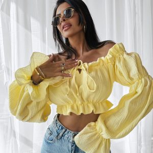 Bluzka top hiszpanka TALISKER OLAVOGA żółta - obrazek 1