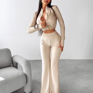 Komplet casualowy welurowy PRIMROSE OLAVOGA beżowy - obrazek 1