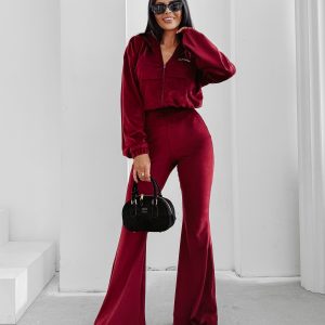 Komplet damski OLAVOGA VELVET WOOD bordowy - obrazek 1