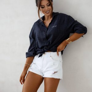 Spodenki jeansowe damskie CUTILIES OLAVOGA ecru - obrazek 1