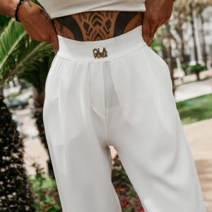 Spodnie z wysokim stanem POLEM OLAVOGA ecru - obrazek 5