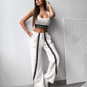 Spodnie casual z wysokim stanem SIIA OLAVOGA ecru - obrazek 1