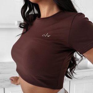 T-shirt damski dopasowany BASIC MUSE OLAVOGA czekoladowy - obrazek 1