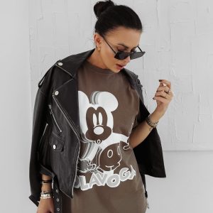 T-shirt damski OLAVOGA BESCO czekoladowy - obrazek 1