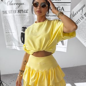 Spódniczko-spodenki mini z falbanką OLMECA OLAVOGA żółty - obrazek 1