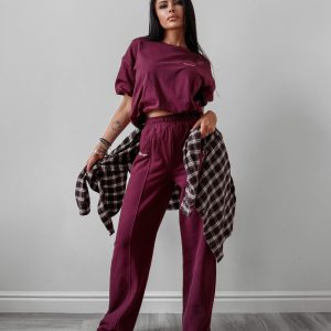 Spodnie dresowe OLAVOGA AUTUMN WHISPER PANTS bordowe - obrazek 1